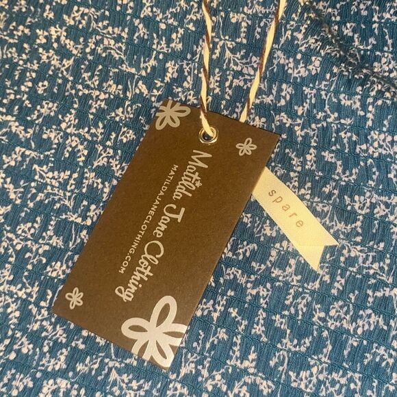 Matilda Jane Womens Blue Gray Floral Ruffle Neck Audra Smocked Dress Large NWT - Picture 5 of 5